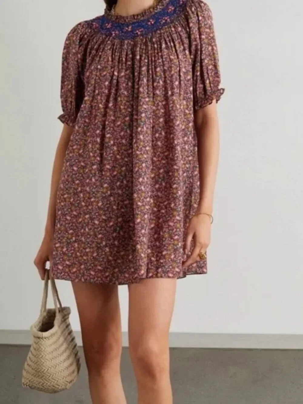 Womens Doen Odessa (Item- 25) Smocked Floral Multicolor Mini Shift Dress S - Picture 1 of 12